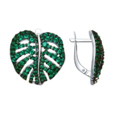 Серьги из серебра с зелеными фианитами Серьги из серебра с зелеными фианитами