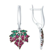 Серьги из серебра с зелеными, розовыми и сиреневыми фианитами Серьги из серебра с зелеными, розовыми и сиреневыми фианитами