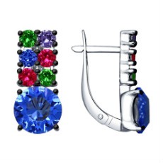 Серьги из серебра с зелеными, розовыми, синими и сиреневыми кристаллами Swarovski Серьги из серебра с зелеными, розовыми, синими и сиреневыми кристаллами Swarovski